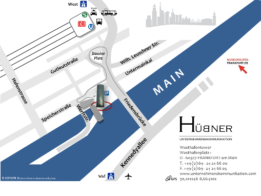 HÜBNER-Unternehmenskommunikation Frankfurt - Anfahrtskizze mini